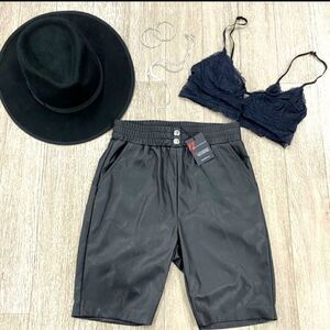 n:philanthropy black faux leather shorts